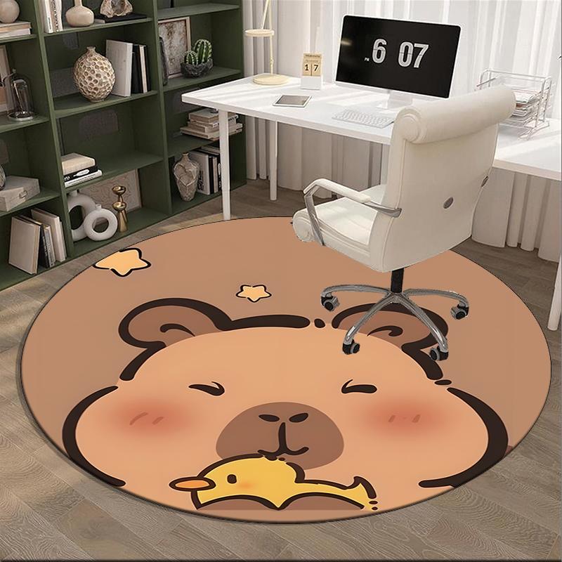 Bear Friends Greeting Round Carpet Chair Cushion Round Entryway Rug, Soft Round Rugs for Living Room, Bedroom, Circle Carpet Decor Gifts