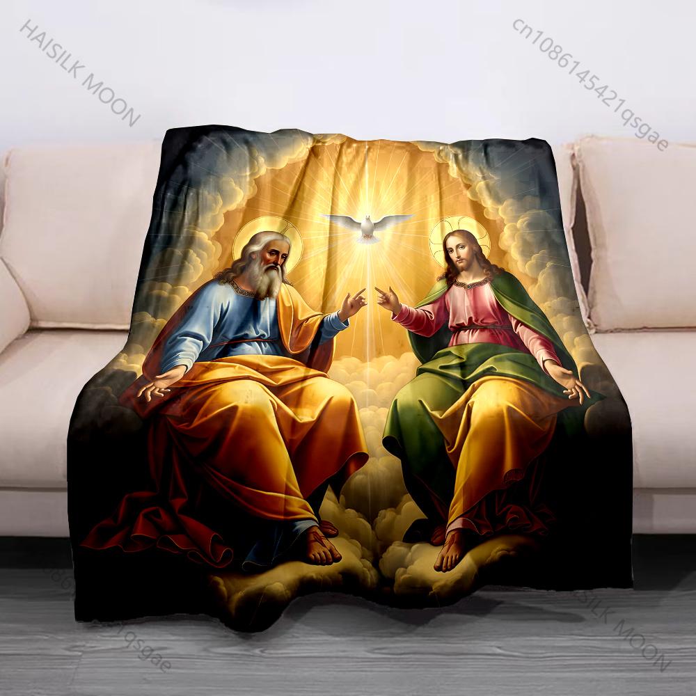 1PC Religious Figures and Holy Dove Print Believer Pray Blanket Warm Soft Flannel Material Suitable for All Seasons Gift