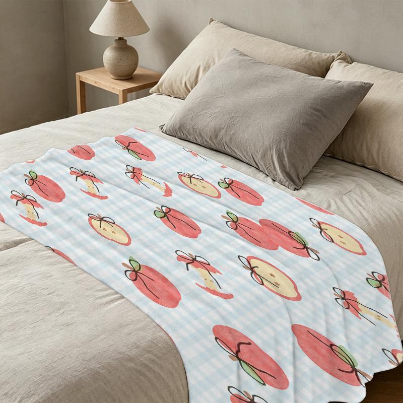 Versatile Lightweight Flannel Blanket, Apple-Themed - Soft Cozy Throw for Home Decor, Halloween & Christmas Warmth