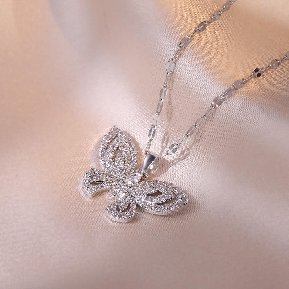 Women's Butterfly Zirconia Clavicle Necklace: Elegant, Fashionable, Titanium Steel Jewelry