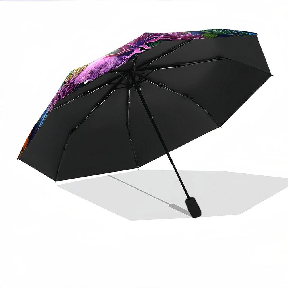 Automatic Folding Umbrella with Underwater Coral Reef & Nemo Fish Design - 8-Rib Portable Collapsible Marine Life Umbrella, Au