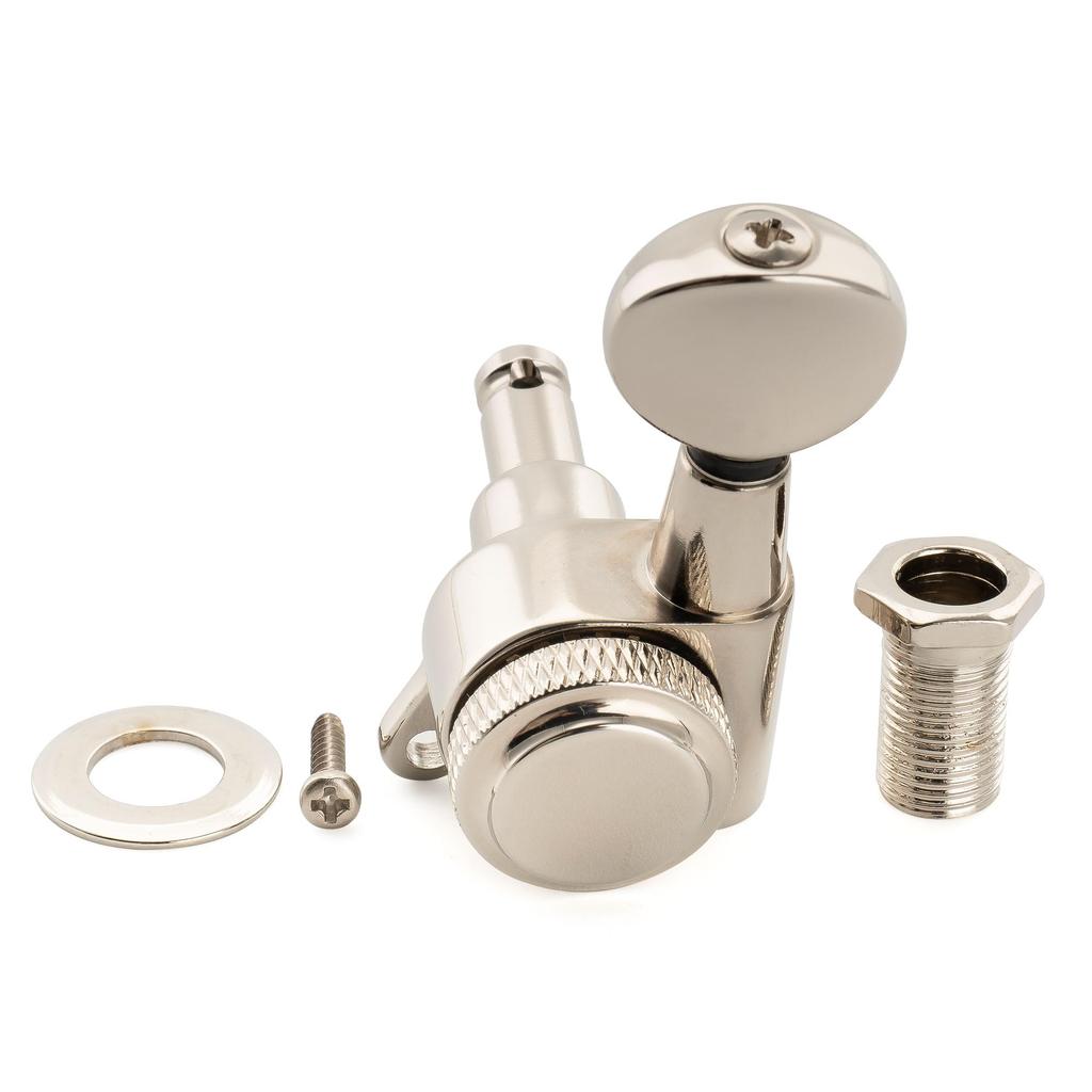 Musiclily Pro Locking Tuning Pegs with Gear Vintage Oval for and Electric Nickel Left-Handed 6-Piece 181 Ratio, Buttons, 45-Degree Screws, Strat,