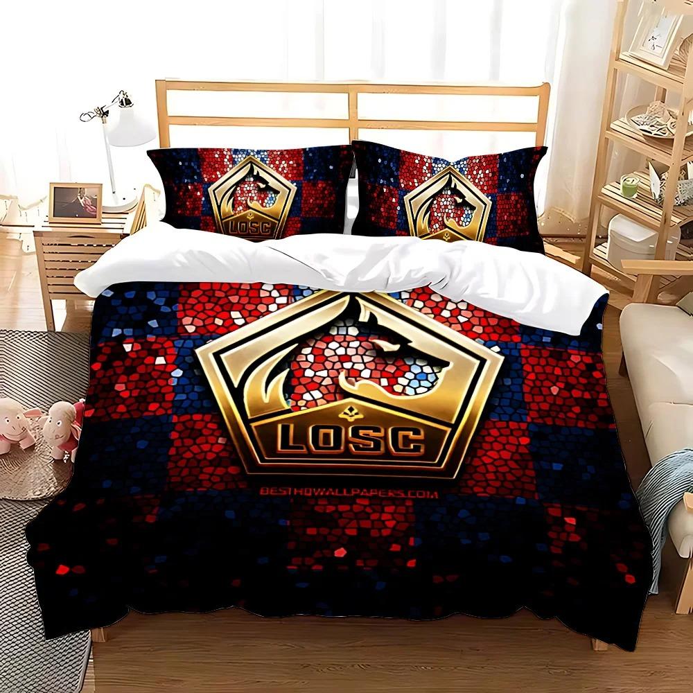 Fußball LOGO Bettbezug Kissenbezug Lille OSC Bettwäsche Set Erwachsener Junge Mädchen Schlafzimmer Dekoration Kinder Einzel Doppel Große Größe