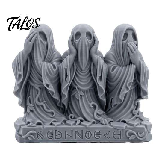 Artistic Ghost Statue 3D Printed Figurine, See Hear Speak No Evil Gothic Mysterious Dark Style Ornament Statue, Halloween Desktop for Home,