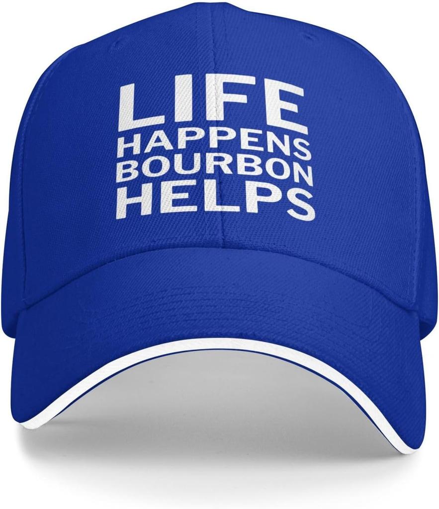 Life Happens Bourbon Helps Print Polyester Trucker Hat Casual Adjustable Baseball Cap Unisex