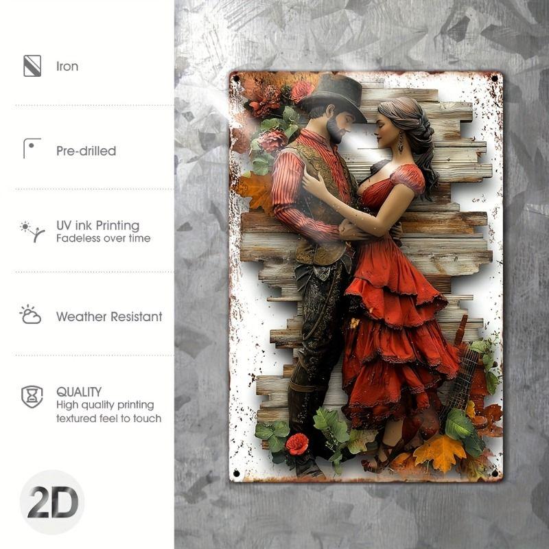 Valentine's Day Retro Metal Decorative Painting for Couples Bedroom Living Room Cafe Bar Restaurant