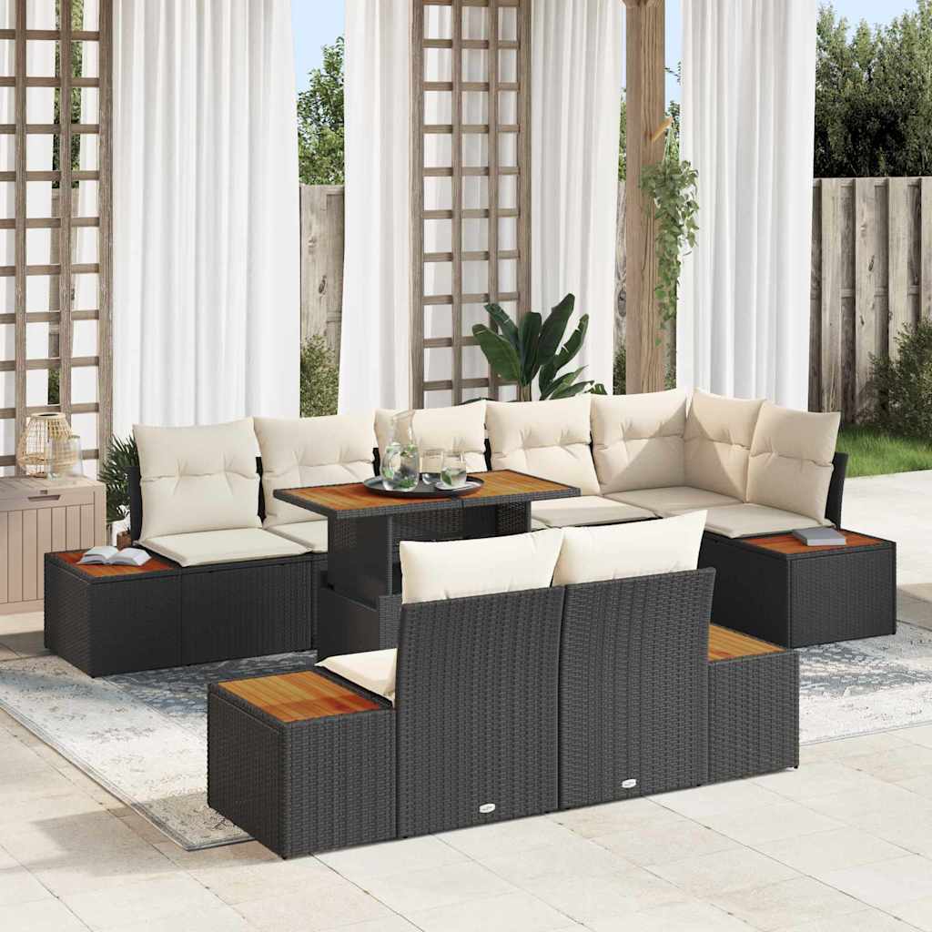 Garden Sofa Set with Storage 9 Pcs Black Poly Rattan