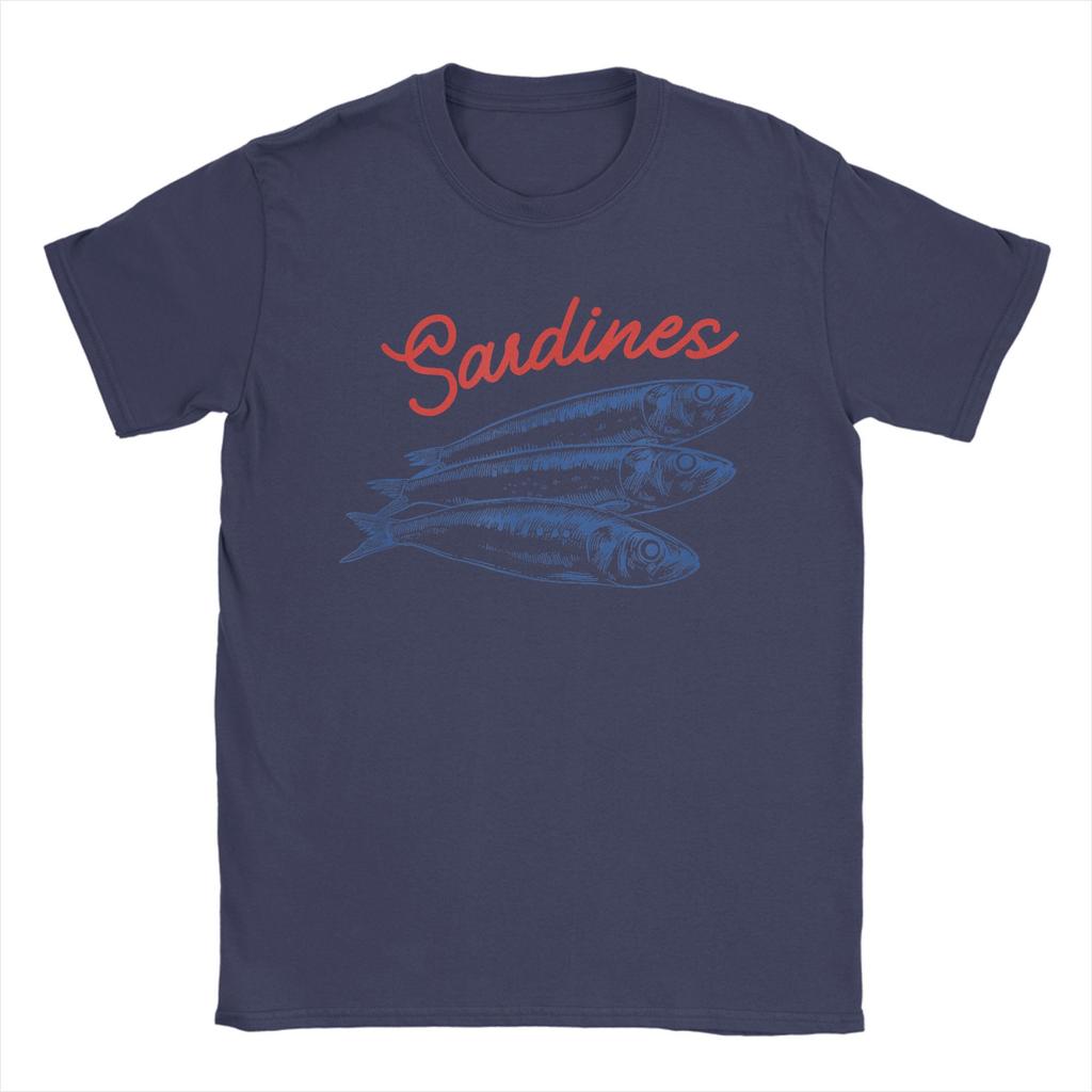 Men T-Shirts Les Sardines Fisherman Aesthetic Coastal Fish Fun Cotton Tee Shirt Short Sleeve T Shirt Crew Neck Tops Plus Size