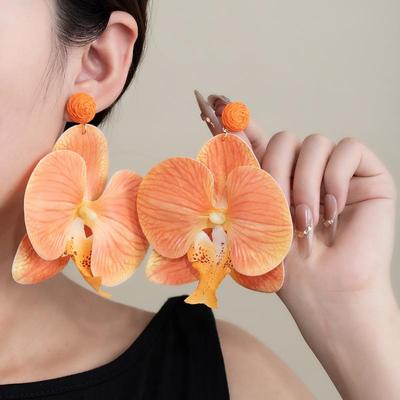 Simulated Flower Butterfly Orchid Earrings Beach Jewelry Alloy Flower Drop Earrings Jewelry Accessories Korean Style