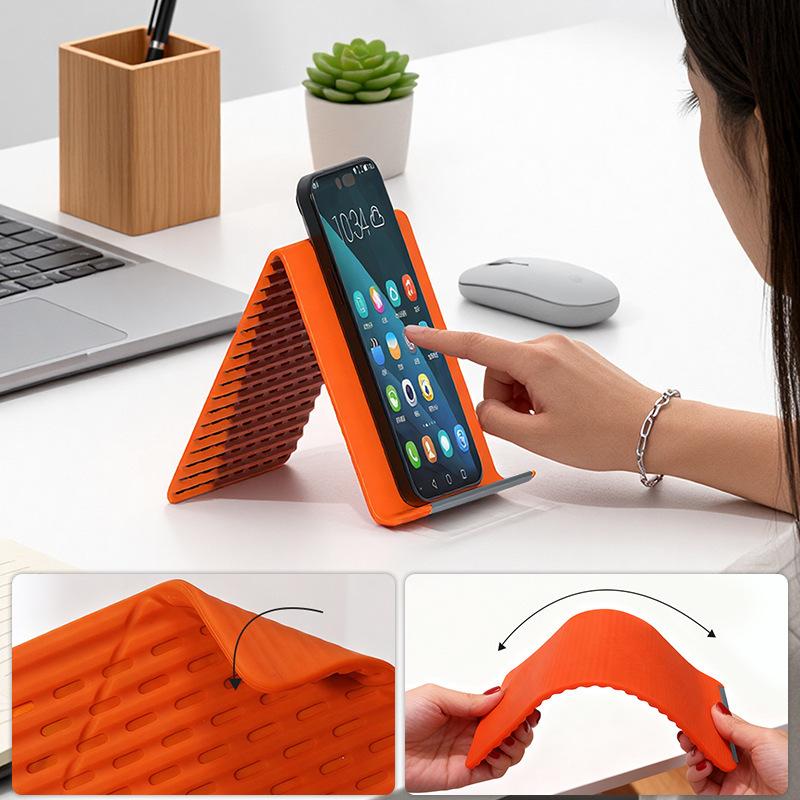 Flexible Phone Stand Foldable Silicone Desktop Tablet Laptop Stand Portable Adjustable Universal Holder For Travel Office Bed