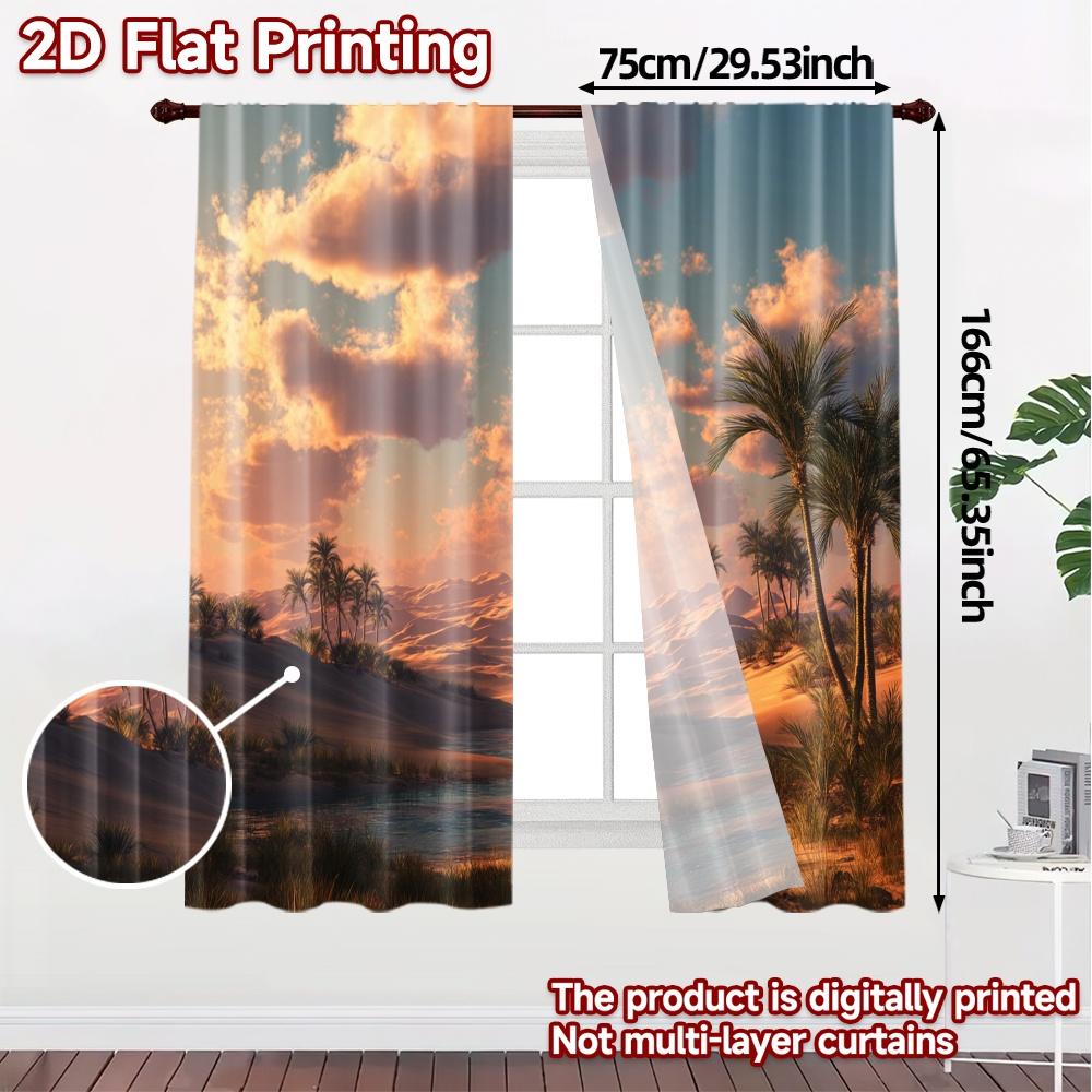 2pcs, 2D FLAT PRINTING Curtains (Without Rod) Desert Oasis(1) Popular Contemporary Curtains Versatile Durable Polyester Curtains