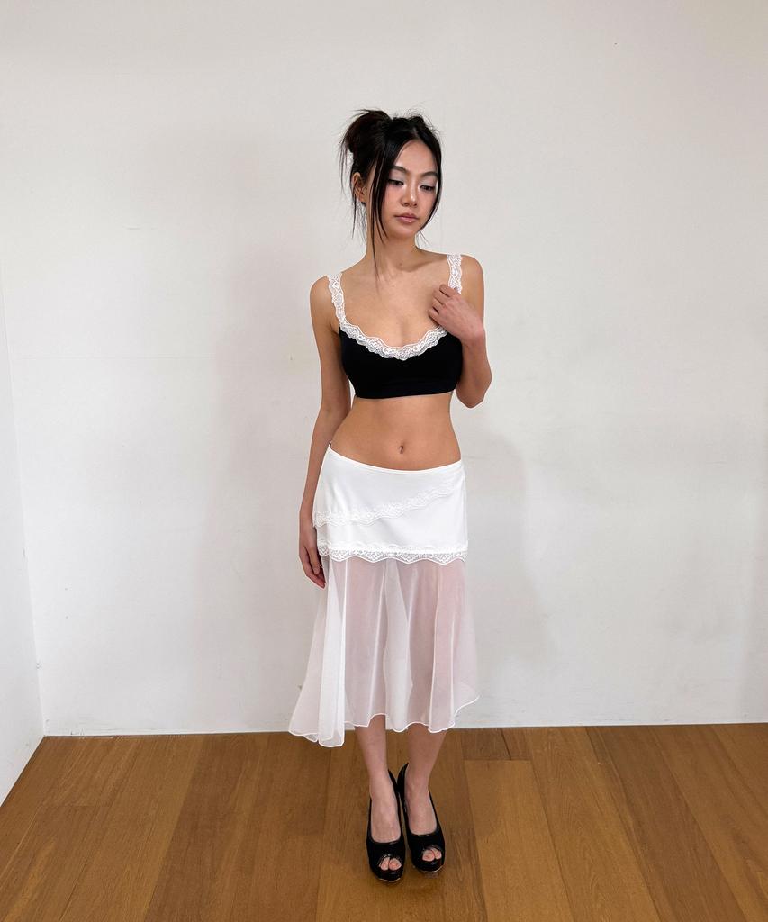 Binaj Lace Diagonal See-Through Skirt Cover-Up (White)
