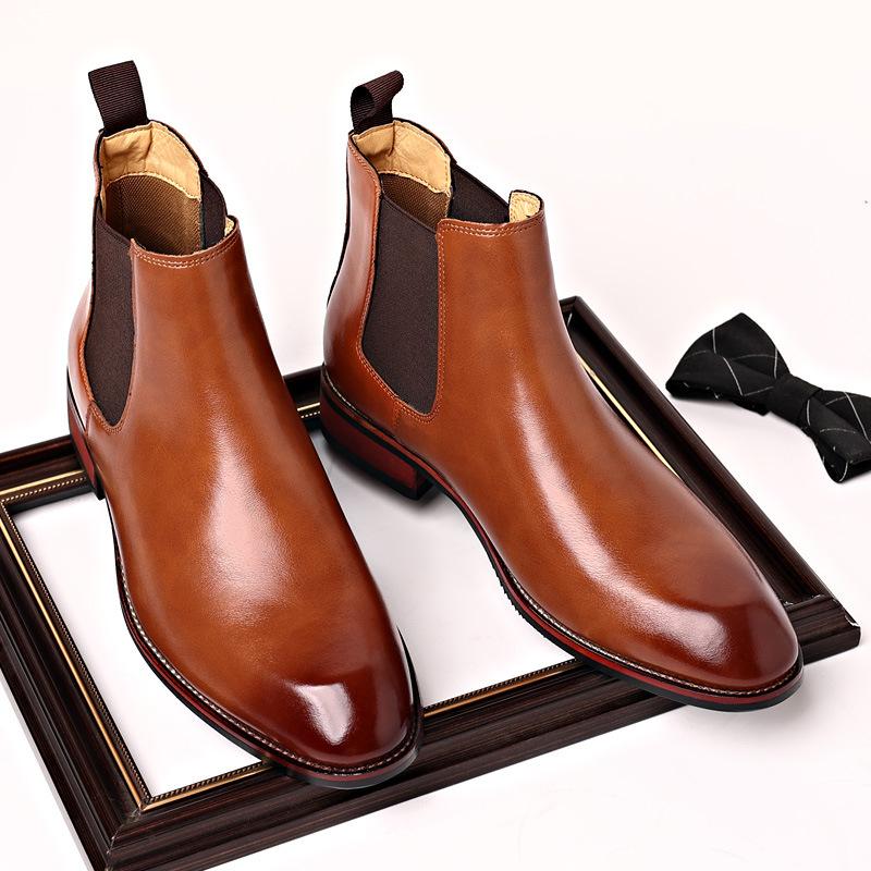 Fashion Men's Classic Retro Chelsea Boots Mens Fashion Leather Ankle Boots Men British Style Short Boots High-top Casual Shoes