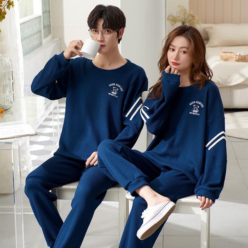 Korean Style Cute Cotton Couple Pajamas - Spring/Autumn Long-Sleeved Set for Men and Women