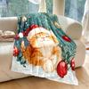 Multi-size Festive Cat In Snow Pattern Blanket Flannel Material Soft Warm for All Seasons Home Outdoor Camping Picnics RV Gifts