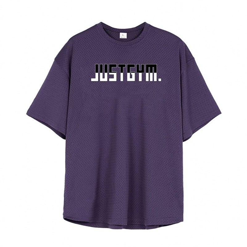 Muscleguys Men's Bodybuilding Sports T-Shirts Short Sleeves Summer Loose Mesh Tops Crew Neck Printed Half Sleeves Graphic T Shirts