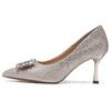Light Luxury Gold Women's Shoes Are Not Tired of Feet, Rhinestone Thin Heels, Early Spring Single Shoes Are Comfortable and Versatile,