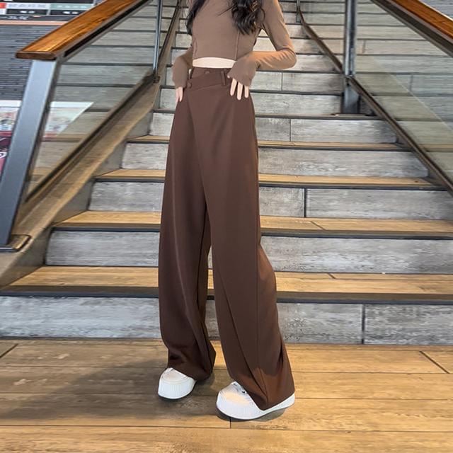 Women Pants High Waisted Wide Leg Pants Irregular Patchwork Casual 2023 Fashion Black Full Length Solid Spring Straight Trousers