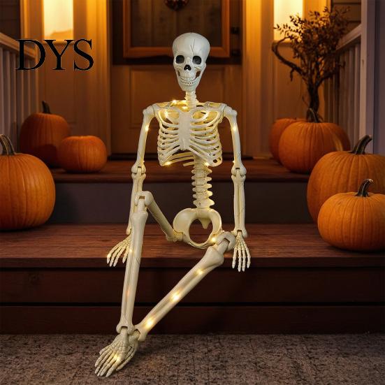 Secret Room Escape Props 36 Inches LED Light Up Halloween Skeleton, 3FT Life Size Full Body Scary Haunted House Decor Posable Plastic Human Bones with