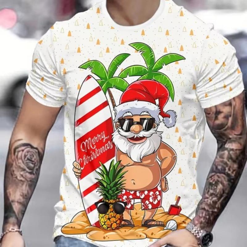 Funny Santa Claus Print Men's T-Shirt Christmas Tees Short Sleeve Tops Fashion Casual Streetwear Oversized T-Shirt Men Clothing