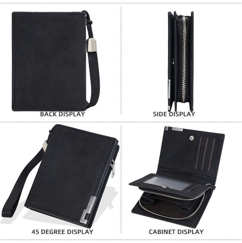 Baellerry Men Short Wallets with Hand Strap Zipper Coin Purse Business Card Holder Wallet