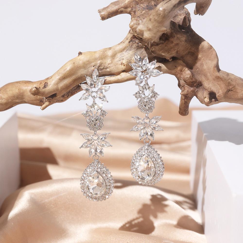 Geometric Water Drop Earrings For Women With Crystal Silver Needle For Wedding Fashion