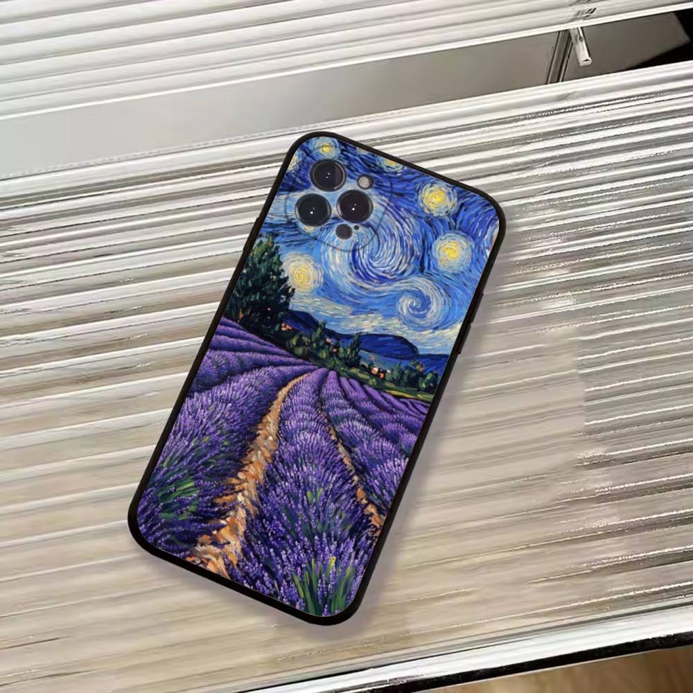 Coque de téléphone esthétique A-Art Van Gogh Pour iPhone 17, 16,15,14,13,12,11 Plus,Pro Max, Autres Housse Noire Souple