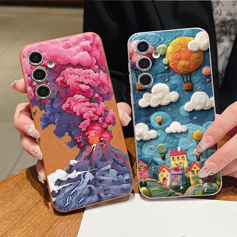 Hülle Für Samsung Galaxy S25Edge S26 S24 S23 S22 Ultra S26 Plus S25 FE Berglandschaftsmuster Lederstruktur TPU Handyhülle