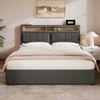 Lit double - MUVOE - 140x200 cm - Tête de lit réglable - Prise USB intégrée - Rangement spacieux