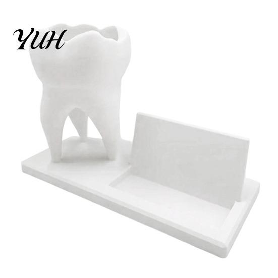 3D Printed Desk Accessories Tooth Pen Holder with Business Card Holder, 2 In 1 Dentist Office Supplies Teeth Shape Organizer, Desktop Decor, Creative