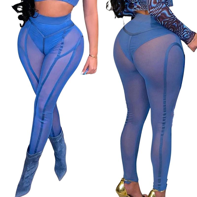 Europe and The United States Autumn Sexy See-through Mesh High Waist Buttocks Slim Women's Sports Casual Pants