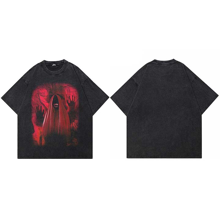 Hip Hop  Washed Black TShirt Streetwear Freak Devil Monster Graphic T Shirt Cotton Hipster Unisex Tshirt Men Tops Tees YK