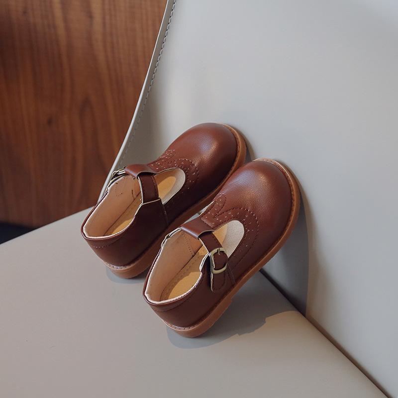 Kinder Mary Janes Britischer Stil T-Riemen Drei Farben Vintage 21-30 Lederschuhe für kleine Mädchen All-mtach-Schulkinder-Flats