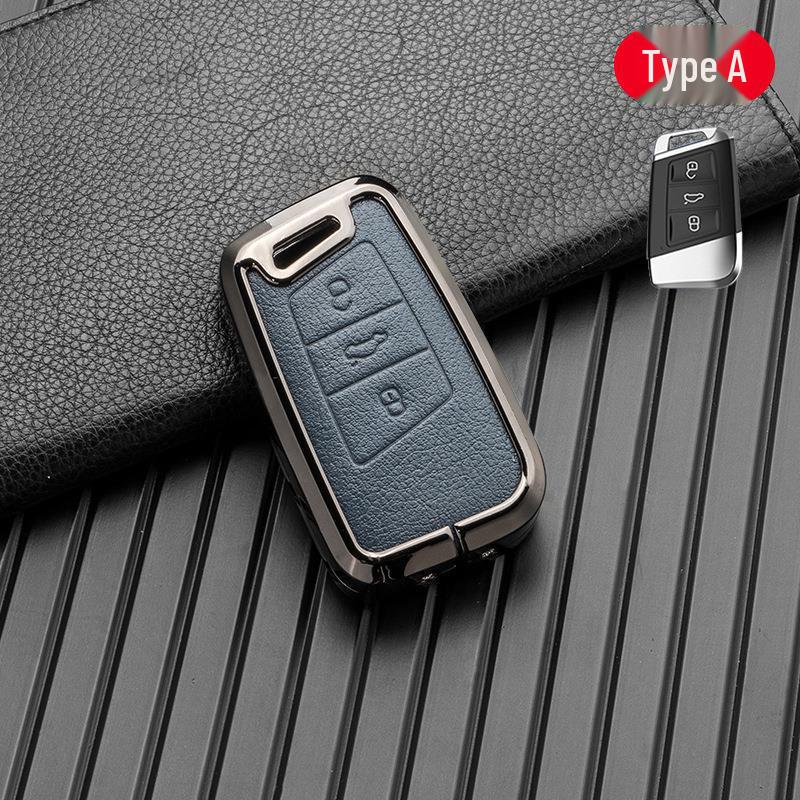 Metal Double-Sided Leather Car Key Cover for Volkswagen Magotan, Lavida, Golf 8, Sagitar - Signal-Friendly
