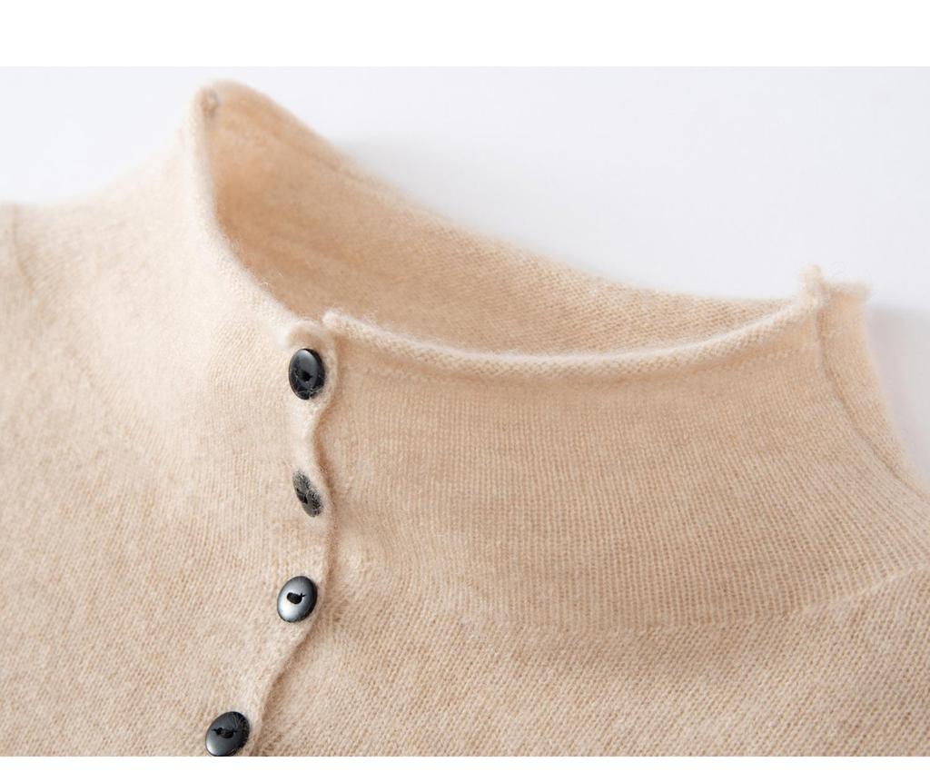 Lekasha 100% Pure Cashmere Cardigan Sweater - Solid Color, Half-High Collar, Autumn/Winter Style