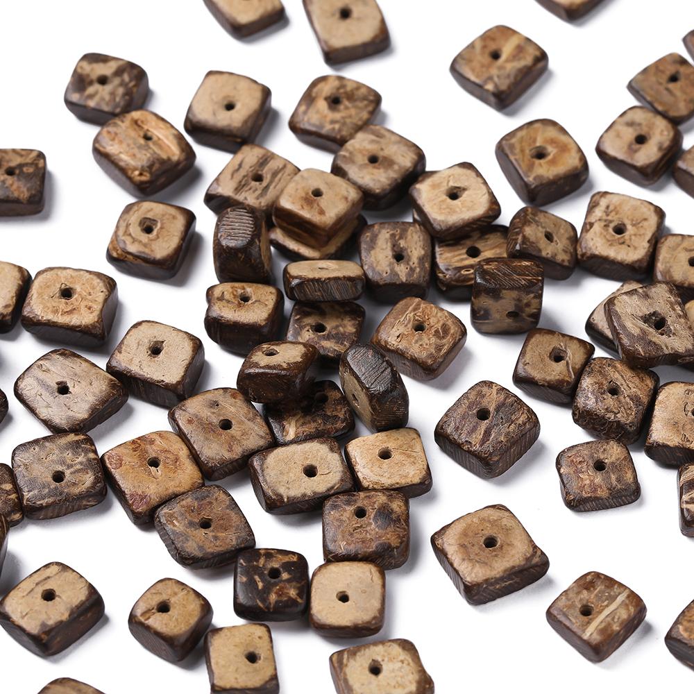 1Strand About 100pcs Coconut Square Shape Bead 8-12mm Multi-size Mixed Spacer Beads for DIY Necklace Jewelry Making Findings