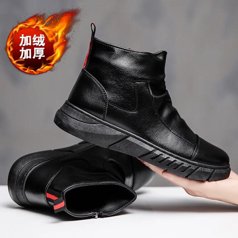 Fashion Men Chelsea Boots Slip-on Waterproof Ankle Boots Retro Black Men Fashion Boots Motorcycle Shoes 2025 New