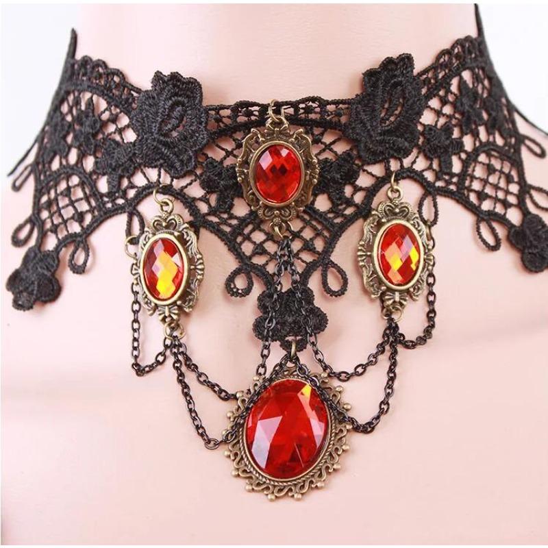 Accessoires Damen Halsband Cervical Court Gothic Hottie Halskette Spitzenhalsband Choker Schlüsselbeinkette Kragen Vintage