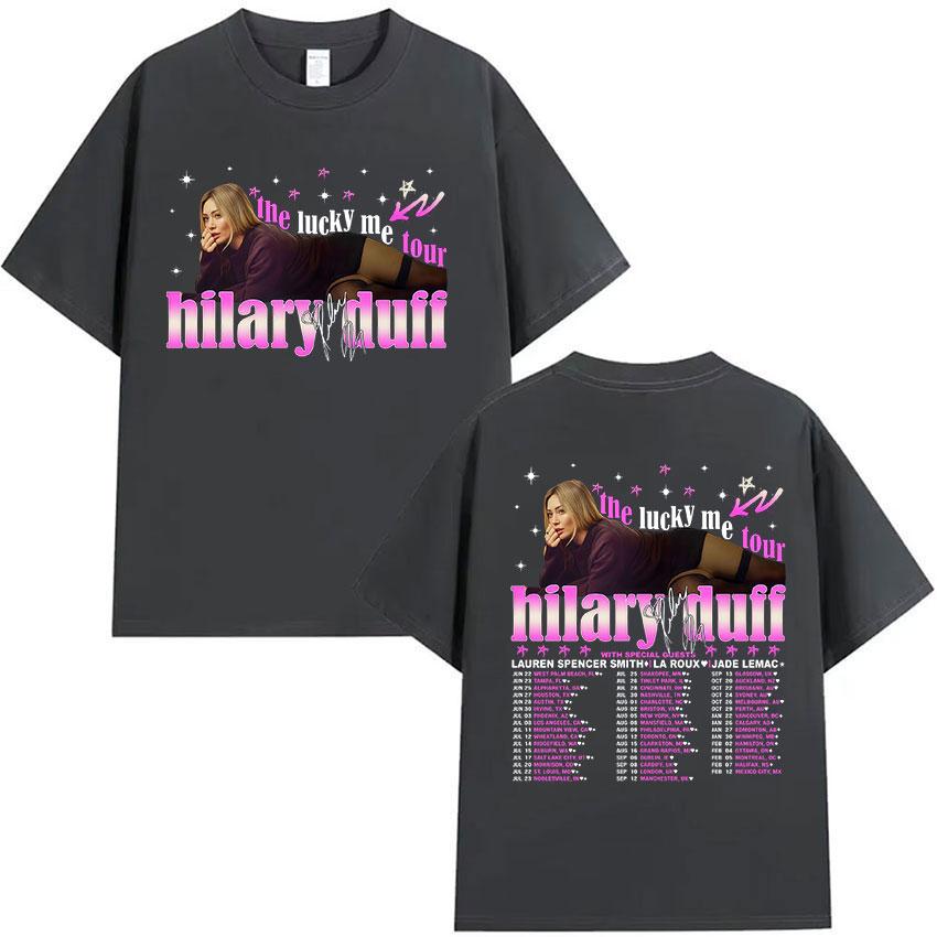 Hilary Duff The Lucky Me Tour 2026 Print T Shirt Unisex Women Pop Fans Fashion Short Sleeve Tshirt 100 Cotton Tshirts Streetwear