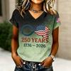 Women's Casual V Neck Short Sleeve T Shirt with Letter Print 250 Years 1776-2026 American Flag Graphic Top Summer Tee