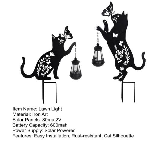 2 Pcs Metal Cat Solar Lights Outdoor Black Cat And Butterfly Yard Sign Waterproof Cat Silhouette Stake Lawn Light for Garden Patio