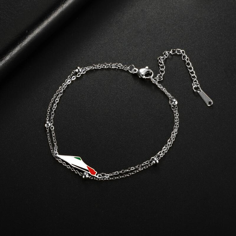 Verstelbare Kettingarmband Dubbele Laag Roestvrij Staal Manchet met Geometrische Hanger - Schuifsluiting Unisex Sieraden 15-19cm Goud/Zilverkleurig