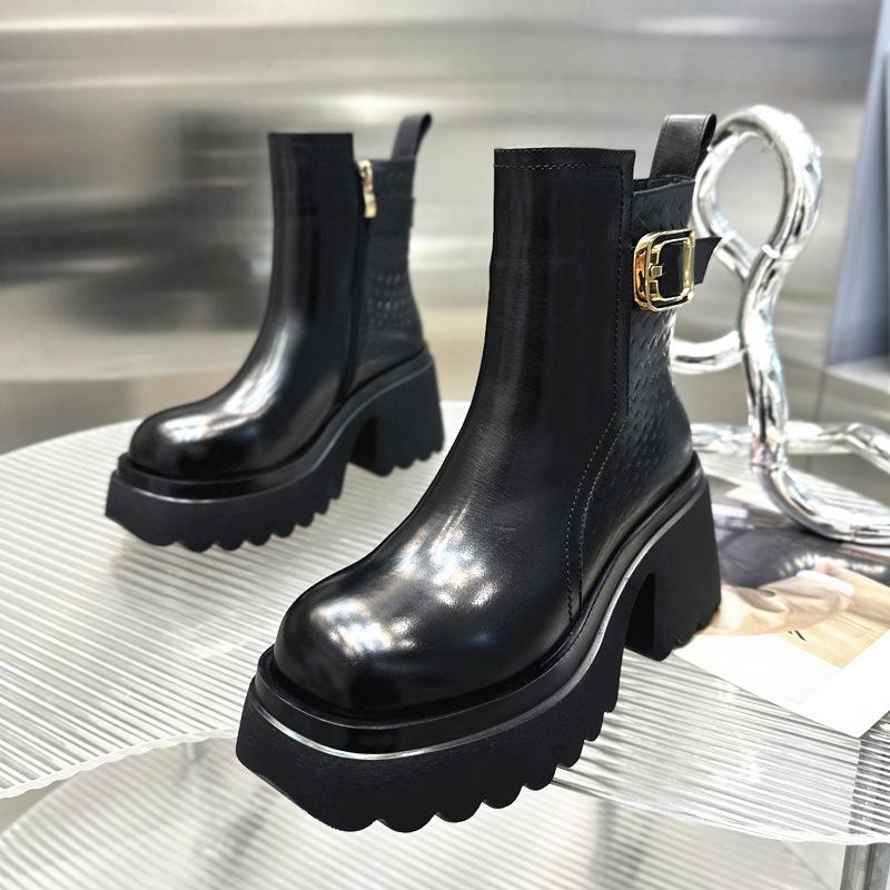 Dámské kotníkové boty na vysokém podpatku podzimní a zimní nové sametové silná podrážka vysoký podpatek mírně prodlužující výšku Martin boots