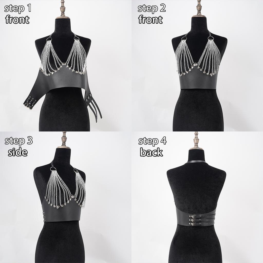 PU Leather Chest Harness Chain Gothic Chest Harness Belt Chain Women Harness Belt Outfit Accessoreis