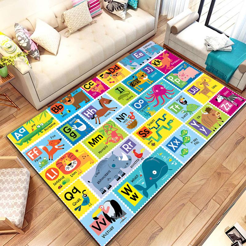ABC Dessin Animé Alphabet Enfants Rampants Enfants Salle de Jeux Tapis de Zone d'Éducation Précoce,Tapis pour Salon Chambre Canapé, tapis de jeu