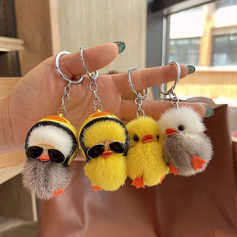 Neues Lustiges Plüschtier Enten Schlüsselanhänger Einzigartig Kreativ Mini Gelbe Ente Autoschlüsselanhänger Buntes Tier Nerzfell Schultaschen Anhänger