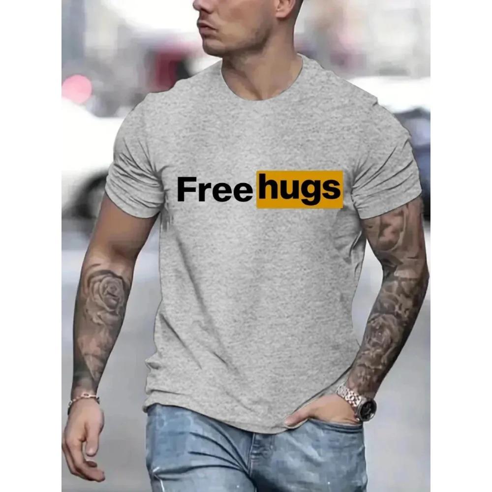 Casual Mens T Shirts Free Love Pritned Summer O-Neck T-shirt for Men Clothes Short Sleeve Top Tee Shirt Funny Streetwear T-shirt
