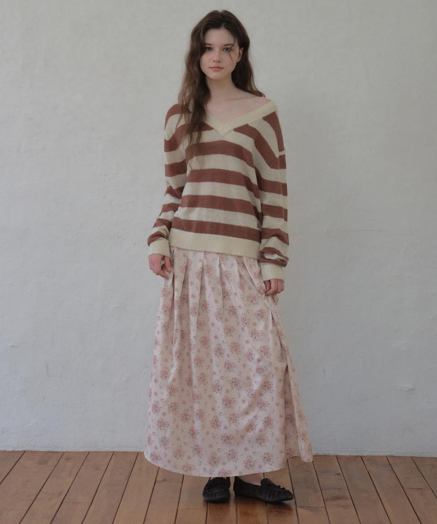 Aueonoseuteljia Hairy Stripe V-Neck Knit_Brick Mocha(Oc26Kn13)