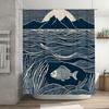Modern Artistic Blue And White Fish And Mountain Pattern Waterproof Shower Curtain For Stylish Bathroom Decor, Easy Instal