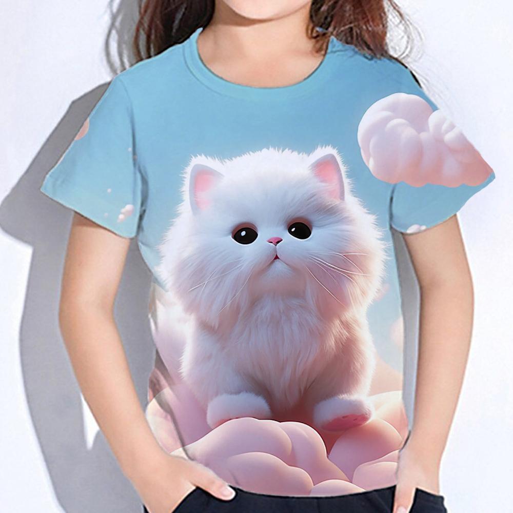 Haine fete Tricouri fete Mânecă scurtă Animale drăguțe Imprimeu Haine de vară copii Casual Kawaii Gât rotund Topuri Îmbrăcăminte copii